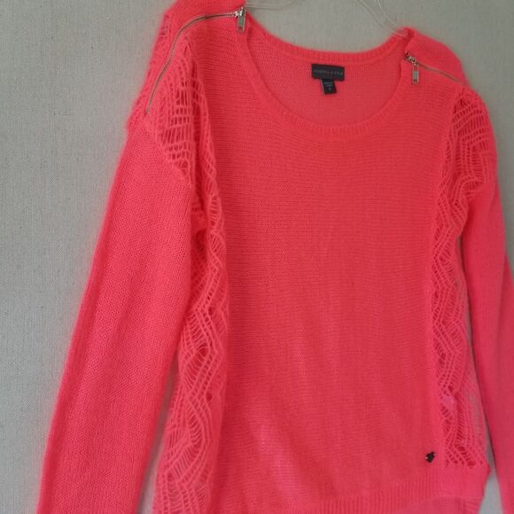 Kendall & Kylie‎ Sweater Neon Orange Open Weave Beach Zippered Shoulder Size S - Picture 3 of 11